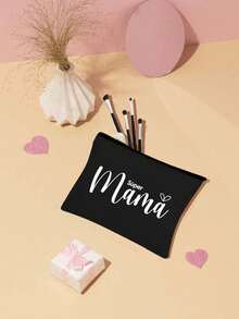 Printed With Letters Mama Multi Functional Canvas Bag, Lightweight And Odorless Polyester Travel Wash Bag,Portable Makeup Bag, Perfect Travel Organizer For Cosmetics And Stationery, Fashionable Multifunctional Makeup Bag, Mother Makeup Bag, Travel Essentials, Dormitory Supplies, Bathroom Storage, Jewelry Storage, Lip Oil And Cosmetics Storage Bag,Holiday Essentials,Mother's Day Gift - Multicolor - View 6