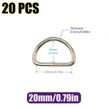 20 pièces/paquet Boucle de connexion en métal D Ring pour ceinture, sangle de sac à main, accessoire de sac, chaussure, DIY, couture. Tailles : 10/12/15/20/25/32/38 mm