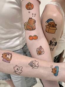 STARTTOOS 4 piezas de tatuajes temporales con diseño minimalista de hámster lindo y de dibujos animados, tatuajes DIY para muñeca, hombro, cuello, clavícula y Body - Multicolor - Ver 1