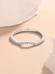 AIHUASI 1pc Certified 925 Sterling Silver With Rhodium Plated Hypoallergenic Wedding Bands For Women 1.3*1.3mm Round Cut Dazzling Moissanite Diamond Curved Wishbone Stacking Eternity Rings Fine Jewelry Gift