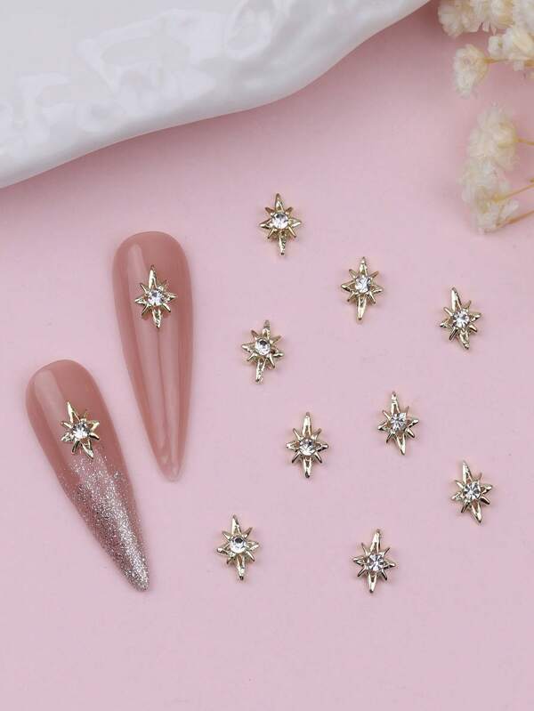 10Pcs Mini Rhinestone-Encrusted Gold Star Men Diy Fingertip Art Decorative Nail Rhinestone Ornaments Nail Supplies Nails Nail Charms Nail Gems