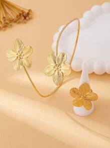 Set de 2 piezas de brazalete y anillo de flor dorada con diseño minimalista elegante, adecuado para fiestas, banquetes y cenas de mujeres, como regalo