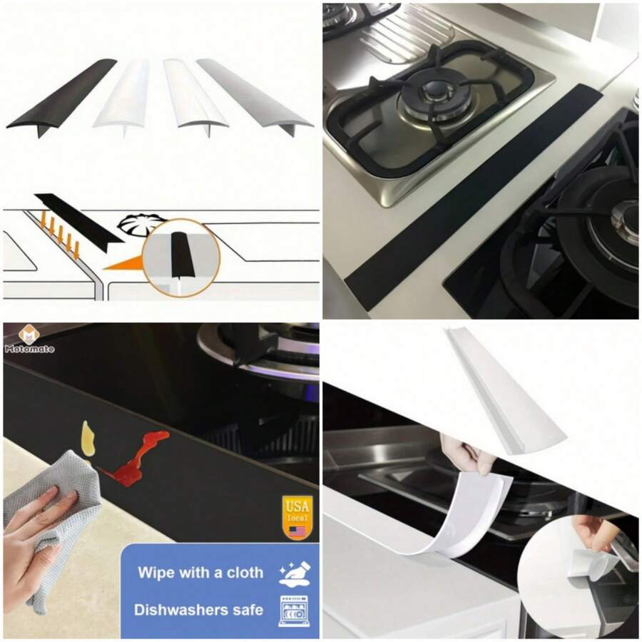 Household Kitchen Kitchen Protection Stove Countertop Gap Filler Gap Cover Smooth Non-Stick, Flexible Filling And Sealing Countertop Easy To Clean, Equipped With Heat-Resistant Strip - Black - View 1