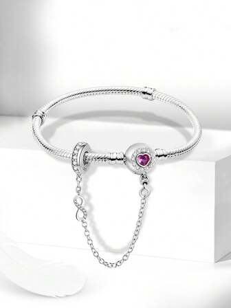 1 件迷人 16-22 厘米真品圆形爱心珠蛇骨手链 适合女友礼物 精美女士珠宝