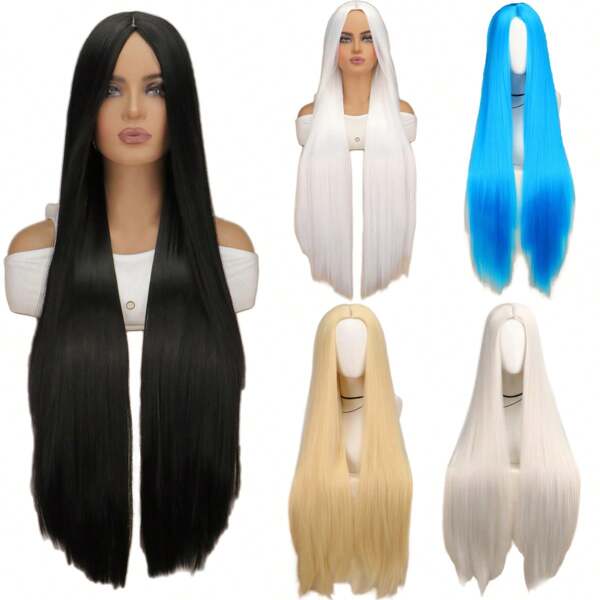 Super Long Straight Cosplay Wigs Anime Costume Part In The Middle Wigs Heat Resistant Fiber Hair Halloween Party Cosplay Parties