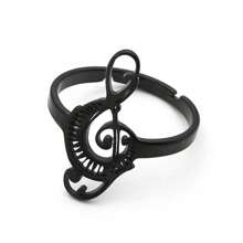 Anillo de dedo con forma de nota musical hueca para mujeres, de acero inoxidable color plata, con símbolo musical de teclas de piano, regalo de joyería estilo gótico