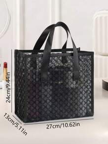 1pc Classic Black Heart Mesh Large Capacity Portable Makeup Bag, Travel, Beach Party Storage, Breathable Mesh Suitable For Dorm, Home And Outdoor, Great Gift For Girls, Women Recommended Item