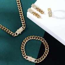 Set de 5 piezas de joyería de moda hip hop estilo para hombre: 1 par de aretes, 1 pulsera, 1 collar, 1 anillo, adecuado para uso diario, fiestas, regalos para parejas