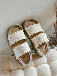 1 Paar gewebte Stoff Sanftsohle Kleinkind Mädchen Sandalen, bequeme Fütterung, hübsche Strandschuhe geeignet für Innen- und Außenbereich, Frühling & Sommer