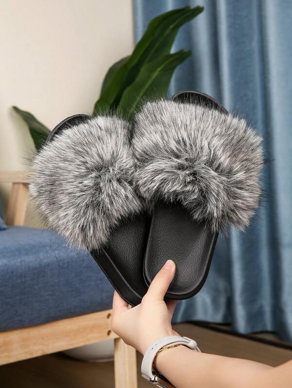 [Lieblingsstück von Frauen] Modische, niedliche Damen elegante flauschige Plüsch Kunstfell Hausschuhe, Hausschuhe aus leichtem, bequemem und strapazierfähigem EVA-Material mit rutschfester und abriebfester Beschaffenheit