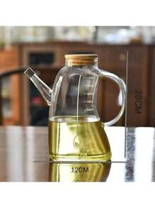 1pc Glass Oil Bottle, Large Capacity Kitchen Oil Vinegar Container With Spout, Leakproof, Measurement Scale