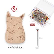 Carved Beechwood Animal Magnetic Pin Holder With 100pcs 38mm Sewing Pins