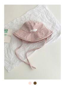 1pc Summer Vacation Fresh Big Brim Sun Hat For Women, Sweet Gingham Ribbon Foldable Beach Hat, With Love Patch, Outdoor Photography Sunshade Bucket Hat