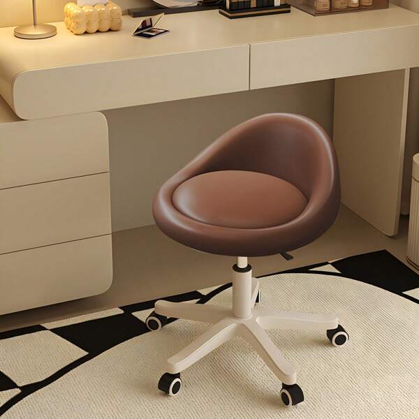 Compact Adjustable Stool With Low Backrest, Casters, Powder PU Leather, Counter Chair, Hairdresser Chair, Seat Diameter 38cm