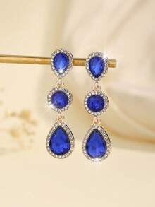 1 Pair Bohemian Metal & Glass Rhinestone Decoration Fashionable, High-End, Versatile Popular Earrings - Royal Blue - View 2