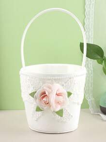 1 pieza Canasta grande para niña de las flores para bodas, canasta de boda de hadas, canasta de pétalos de marfil, confeti, dulces, suministros para fiestas, canasta de frutas, decoración del hogar, regalos, decoraciones de cumpleaños, decoraciones de fiesta, decoraciones de despedida de soltera, verano, playa, regreso a la escuela, suministros escolares, decoración de habitación