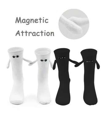 1/2 pares de calcetines magnéticos de atracción blanca para parejas, calcetines de media caña con pegamento automático para los pies, lindos, para primavera/otoño