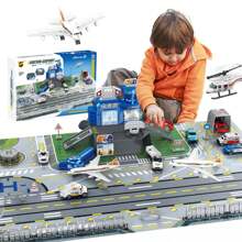 Airplane Toy Set - Airport Playset For Toddlers With Trucks,Planes, Helicopter, Signs And Fabric Airport Playmat, Interactive Early Learning Toys Birthday Gift For Boys And Girls Age 2 3 4 5+,Back To School