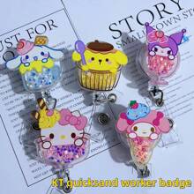 Sanrio 3pcs Sanrio Hello Kitty Cute Glitter Acrylic Nurse Teacher Badge Holder, Cartoon Fruit Badge Reel, Retractable ID Card Holder, Suitable For Teachers, Doctors, Nurses, Business Meetings, School Offices, Easter, Easter Gifts
