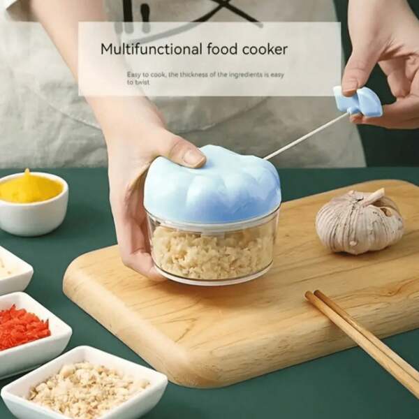 1 pieza Trituradora de ajo manual, picadora, mezcladora, herramienta de cocina accionada a mano - Herramienta de cocina multifuncional para una preparación fácil, diseño de plástico, sin necesidad de electricidad, perfecta para el ajo, las cebollas y talla grande, prensa de ajo