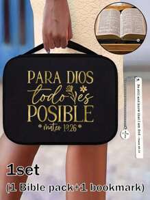 Bolsa para Biblia con letras doradas impresas, funda para Biblia, soporte para Biblia, bolsa de almacenamiento portátil, bolsa para Biblia de tamaño estándar con cremallera y bolsillo, utilizada para el aprendizaje de la Biblia, caja de Biblia con letras, bolsa portátil para Biblia, muy adecuada para el aprendizaje de la Biblia de adultos, mujeres y hombres