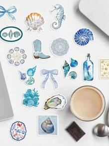 50PCS Ocean Stickers, Sea Animal Stickers, Blue Stickers, Beach Stickers, Aesthetic Stickers, Blue Stickers Cartoon Graffiti Label Stickers For Laptop, Car, Skateboard, Bottles, Scrapbook, Computer, Phone, Gift