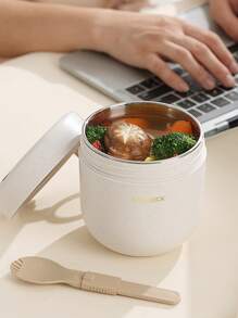 800ml/600ml- Wheat Fiber Soup Cup - Stainless Steel & PP Dual Inner Pot, Portable Microwave Lunch Boxes, Soup Bowls, Flasks To Take To The School Office As Food Storage Containers,Ergonomic Cylindrical Design With Arc Base, Nutritious Breakfast Soup Cup,Soy Milk, Porridge, Oatmeal, Milk, Suitable For Work, School, Bento Box, Gift,Simple Style (Send Fork)Graduation Season, Vacation,Back To School