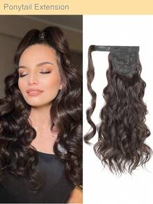 Ponytail Extension Clip In - 20 Inch Long Wavy Curly Wrap Around Ponytail Heat Resistant Synthetic Hairpiece For Women(Dark Brown) - Dark Brown - View 1