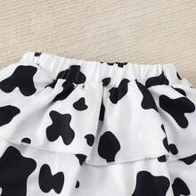 3 Piece Set For Baby Girls: Cartoon Cow Print Romper + Ruffled Skirt + Headband, Summer - Pink - View 7