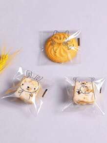 100pcs, Cute Cartoon Transparent Self-Adhesive Bread Bag, Bean Paste Pineapple Bag Baked Sliced Toast Whole Wheat Bread Self-Sealing Packaging, Biscuit Bag