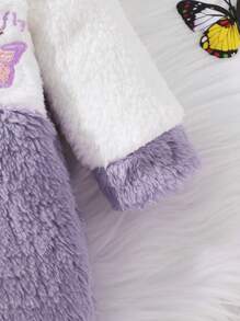 Comfortable And Cute Baby Girl Butterfly Embroidery Color Patch Bow Tie Details Hooded Teddy Bear Jumpsuit, Soft, Comfortable, Warm