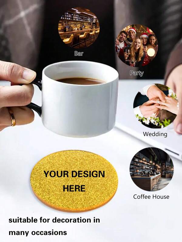 5pcs/7pcs/9pcs/Set Gold Round Wedding/Party Coasters, Customized Pattern And Text For Gift Giving