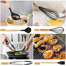 33pcs Silicone Kitchen Utensils Set With Wooden Handle And Storage Bucket, Wooden Handle Silicone Kitchen Gadgets Utensil Set - Black - View 4