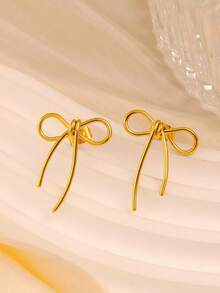 1 Pair Stainless Steel Hollow Bowknot Dangle Earrings, Suitable For Everyday Wear - Bow Earrings - View 2