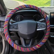 1 pieza Accesorios de protección para el volante del automóvil Estilo bohemio de lino sin anillo interior Funda elástica para el volante Funda elástica para el volante de múltiples colores Todo el año Universal