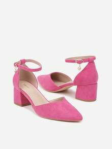 Tacones con talón de purpurina y suela natural con aplique metálico - Morado Violeta - Ver 3