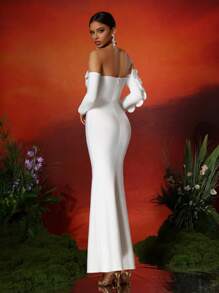 Love Aing LOVE Aing Women's Handmade 3D Floral Strapless Long Sleeve Split Hem Sexy Bandage Cocktail Dress, Elegant For Prom, Semi-Formal Wedding Guest Attire, Suitable For Birthday, Graduation, Banquet, Homecoming