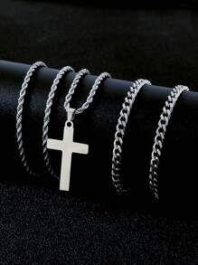 Set de 2 collares con colgante de cruz de acero inoxidable de doble capa, estilo punk y hip-hop para hombres