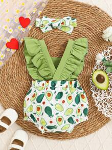 Pelele de volantes con estampado de aguacate para bebé niña