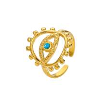 Edelstahl Ring mit goldtonem offenem Ausschnitt und blauem Auge