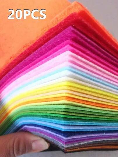 20 ชิ้น แผ่นผ้าสักหลาดสี 20 สี, ผ้าสักหลาดเพื่องานฝีมือ, แผ่นผ้าสักหลาดสี่เหลี่ยมหนา 1 มม. ในสีผสม, ผ้าสักหลาดบาง สำหรับงานเย็บ งานฝีมือ ของตกแต่งบ้าน ชุดฝุ่นสำหรับเย็บ แพทช์เวิร์ค โครงงานโรงเรียน วัสดุโพลีเอสเตอร์