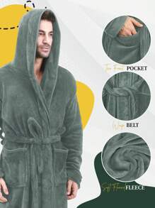 NY Bata de baño con capucha de polar coral para hombre – Bata de spa de manga larga de felpa NY Threads para casa, cinturón ajustable con cordones y cuello chal – Bata de polar sintético suave y esponjosa con dos bolsillos delanteros para un almacenamiento cómodo – Secado rápido, lavable a máquina a 30 °C y construcción resistente a la decoloración – Hipoalergénica y ligera pero a la vez cálida ropa de estar para las mañanas de invierno, comodidad después del entrenamiento, para cubrirse junto a la piscina y compañera de viaje – Diseño reversible que mantiene un volumen y un pelo uniformes, rutina de cuidado sin esfuerzo con secado en secadora a baja temperatura o al aire libre – Perfecta para hombres que valoran la comodidad, el estilo y la practicidad