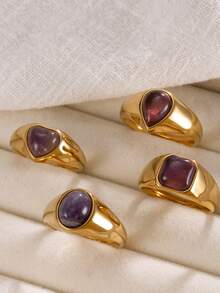 4pcs/Set French Vintage Tiger's Eye Stone Stainless Steel Cocktail Rings For Women, Suitable For Daily Outfit, Festival, Date, Gift - 4 Tiger Eye Rings - View 7