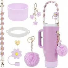 7pcs Cup Accessories Set Compatible With Stanley Cup 30 Oz 40 Oz Include 1 Pc Water Bottle Handle Strap 1 Pc Siliocne Straw Cover 1 Pc Siliocne Cup Boot 2 Pcs Charms Accessories - White - View 7