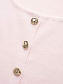 Women's Gold Button Decorated Knitted Vest - Pink - View 3
