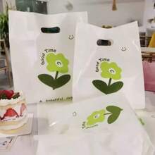 50pcs/Clothing Green Flower Handbag Fashion Women's Plastic Shopping Bag Fresh And Simple Jewelry Gift Bag Summer Cooling,Beach,Travel