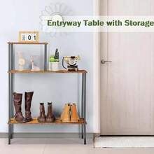 Industrial Console Table, 3 Tier Entryway Table, Narrow Sofa Table With Shelves For Entrance, Liv - 棕色 - 查看 4