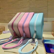 1 pieza Bolsa de cosméticos impermeable de gran capacidad de silicona con asa de transporte, bolso de playa para mujeres, organizador versátil de viaje para maquillaje, joyas y accesorios