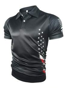 Camiseta casual de manga corta de estilo deportivo con estampado de bandera de EE. UU. para hombres, para usar en la calle y al aire libre