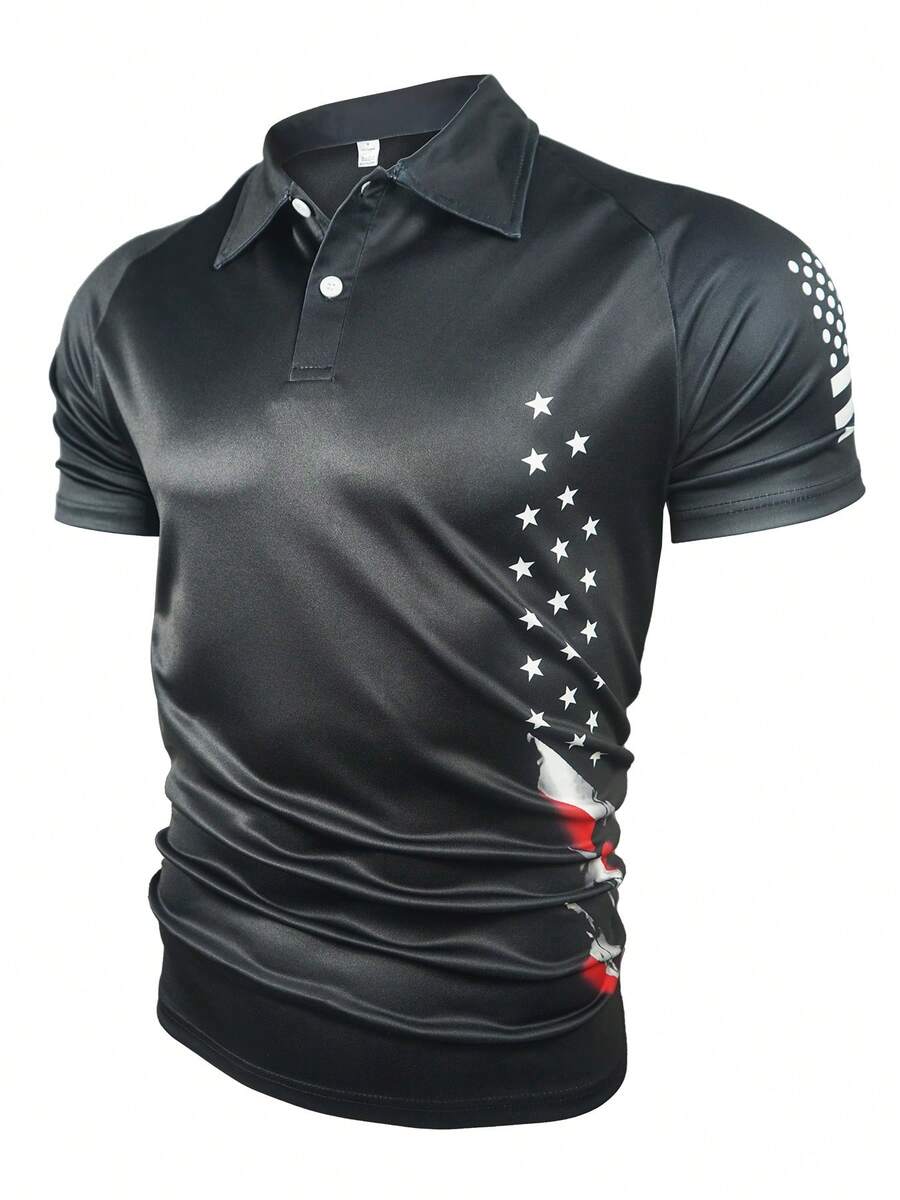 Camiseta casual de manga corta de estilo deportivo con estampado de bandera de EE. UU. para hombres, para usar en la calle y al aire libre